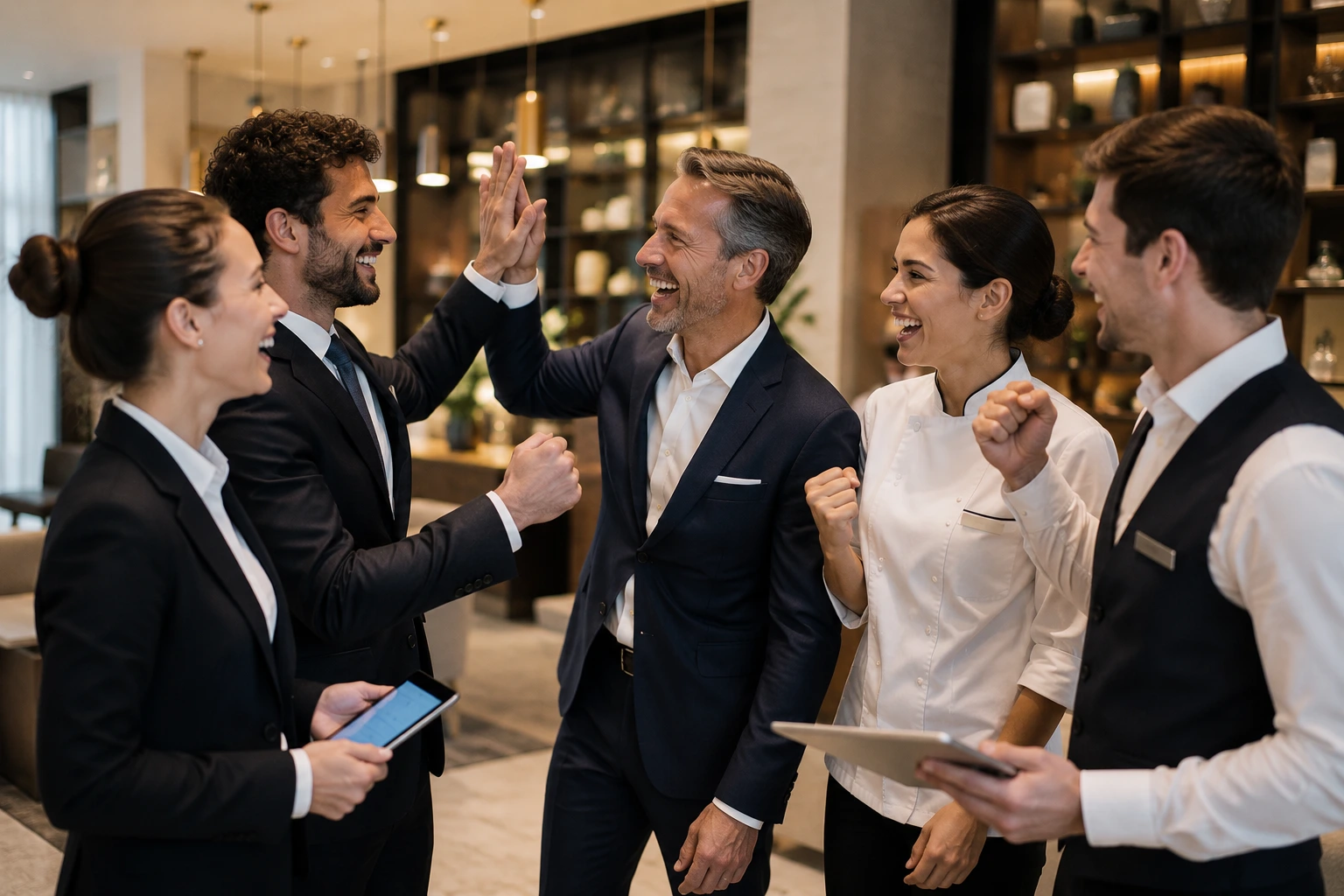 Hospitality-Team nach erfolgreicher Umsetzung eines gemeinsamen Projekts